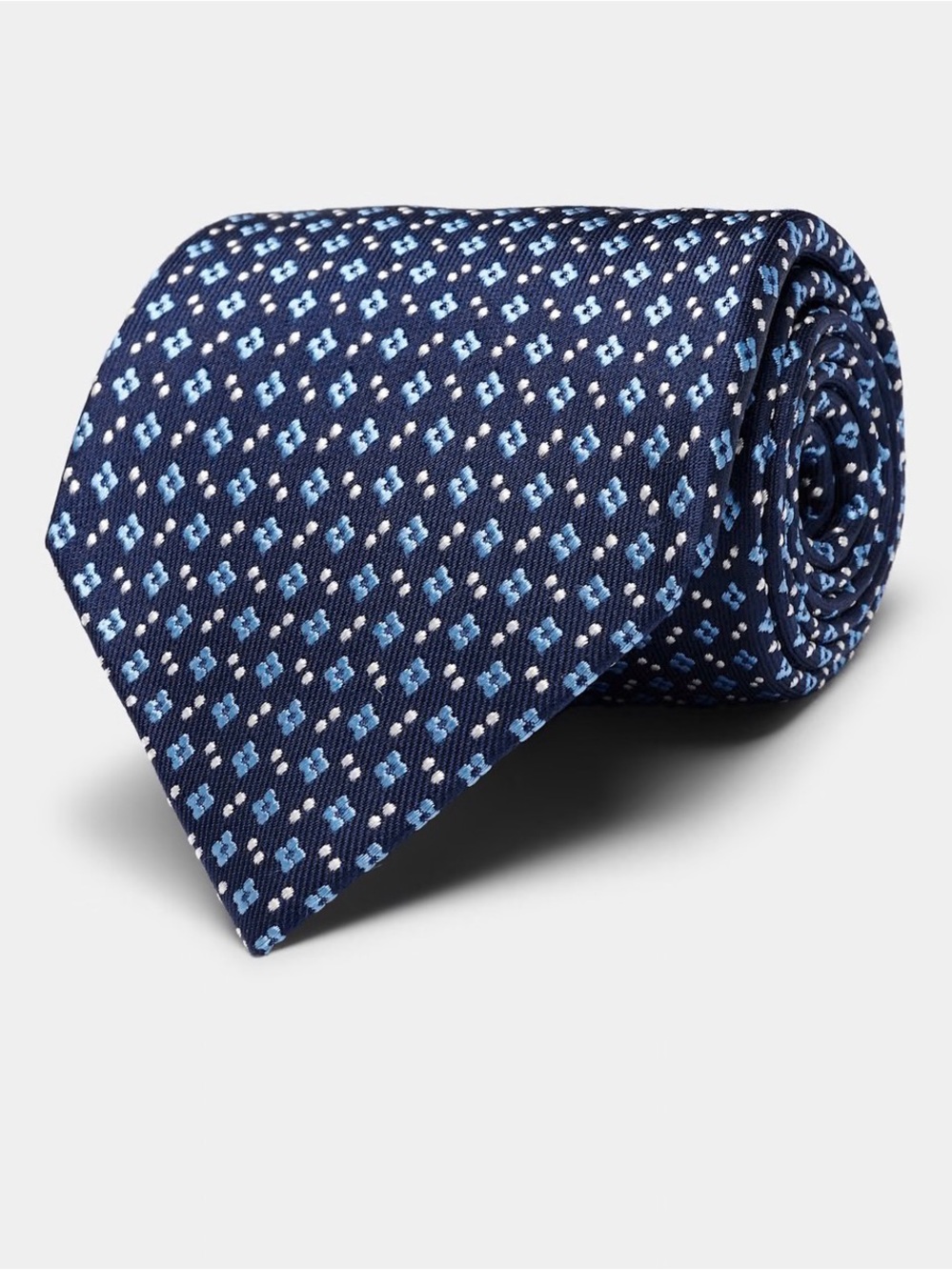 SuitSupply Navy Blue Micro Floral Silk Tie - Men's